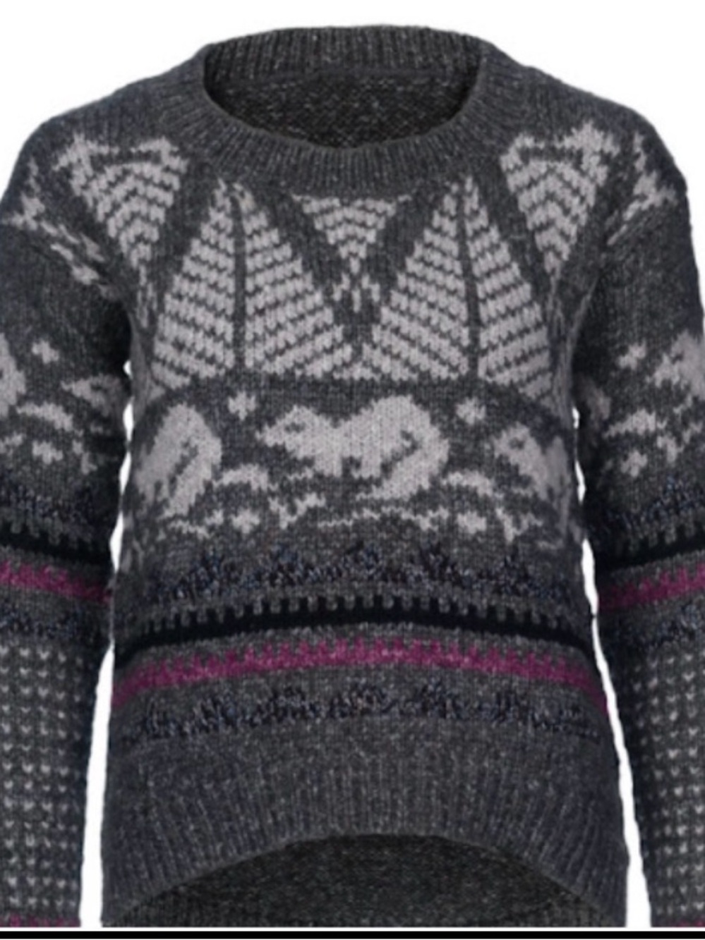 Roots x LINE Knitwear Fair Isle Nordic Sweater Gray Pink Size M